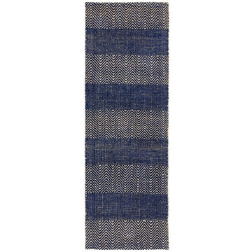 Ives Modern Geometric Chevron Zigzag Stripe Hand-Woven Jute&Cotton Durable Textured Soft-Touch Flatweave Navy Blue/Beige Runner-Asiatic Carpets-Rug Love - The Most Loved Rug Store